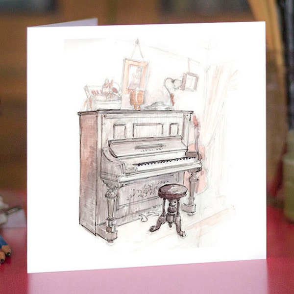 Old Piano Greeting Card -  Beautifully drawn print - quality card stock. FREE P&P for UK - FREE Personal Message