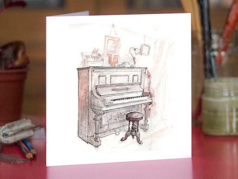 Old Piano Greeting Card Beautifully drawn print quality card stock. FREE P&P for UK FREE Personal Message image 1