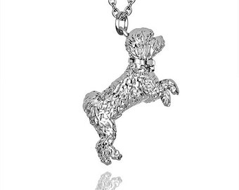 Playful Cockapoo pendant in Hallmarked solid Sterling Silver NO CHAIN. Luxury gift with extraordinary detail.