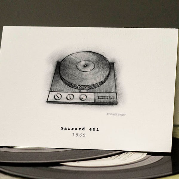 Garrard 401 - Classic Hi-Fi Greeting Card -  Beautifully drawn print on off-white quality card stock. FREE P&P for UK card orders.