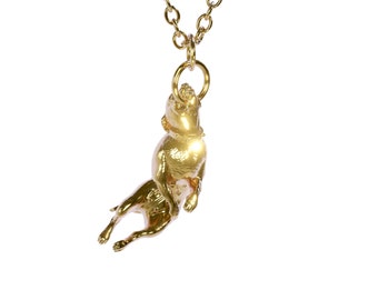 Stunning Staffordshire Bull Terrier/ Pit Bull pendant and YELLOW chain in BRASS. Beautiful gift with exquisite detail.