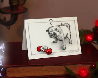 Pug Christmas Card – Hand-Drawn Print with Festive Glitter