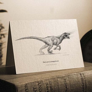Velociraptor Wenskaart - Prachtig getekende print - kwaliteitskaart voorraad. GRATIS P&P voor UK - GRATIS persoonlijk bericht