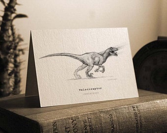 Velociraptor Greeting Card -  Beautifully drawn print - quality card stock. FREE P&P for UK - FREE Personal Message