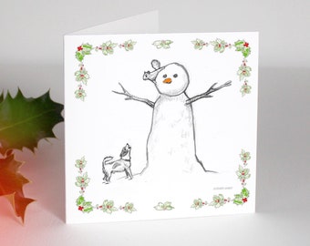 Snowman, Jack Russell and Squirrel - Christmas humour and beauty - quality card stock. FREE P&P for UK - FREE Personal Message