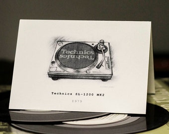 Technics SL-1200 MK2 - Classic Hi-Fi Greeting Card Beautifully drawn print on off-white quality card stock. FREE P&P for UK card orders.