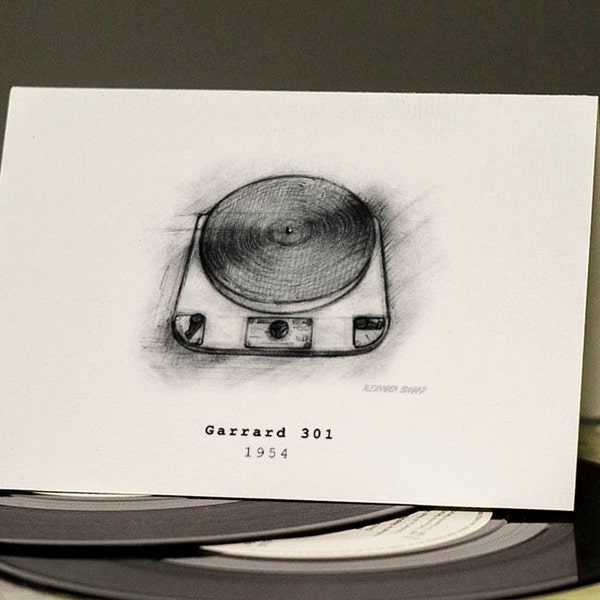 Garrard 301 - Classic Hi-Fi Greeting Card -  Beautifully drawn print on off-white quality card stock. FREE P&P for UK card orders.