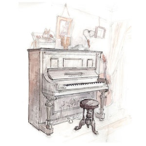 Old Piano Greeting Card Beautifully drawn print quality card stock. FREE P&P for UK FREE Personal Message image 2