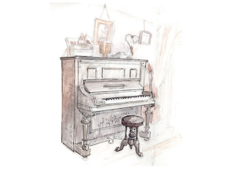 Old Piano Greeting Card Beautifully drawn print quality card stock. FREE P&P for UK FREE Personal Message image 2