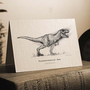 Cartão de felicitações Tiranossauro Rex - Impressão lindamente desenhada - cartolina de qualidade. P&P GRATUITO para o Reino Unido - Mensagem pessoal GRATUITA