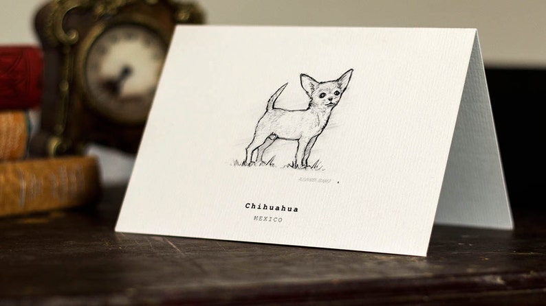FREE P/&P for UK Chihuahua Greeting Card Beautifully drawn luxury handmade on heavy textured card
