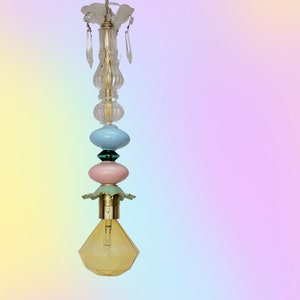 Vintage Mireille chandelier, glass, opaline, crystal. Unique piece.