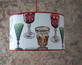 Drum kitchen lampshade to hang covered with Cocktail Party wallpaper from LIVETTES WALLPAPERS