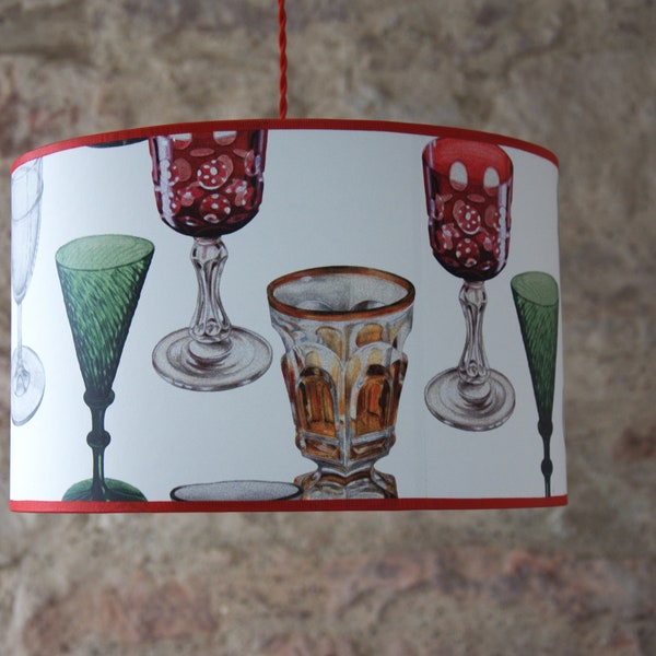 Drum kitchen lampshade to hang covered with Cocktail Party wallpaper from LIVETTES WALLPAPERS