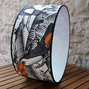 Children's velvet drum lampshade decorated with toucans on white polyphane, handmade velvet lampshade image 5