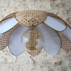 Nenufar double pendant light, washed linen and rattan. image 3