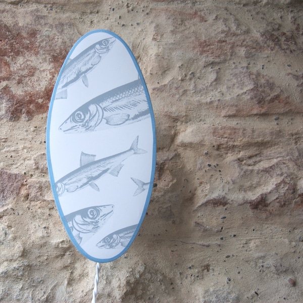 Applique ovale murale cuisine papier peint Blue Sardines de chez Livettes Wallpapers.