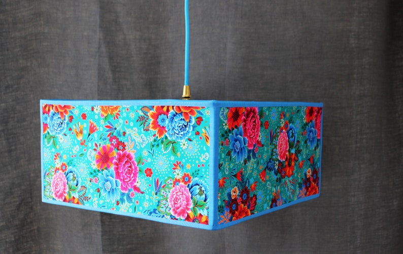 Balkan square pendant lampshade, washed linen and velvet. image 4