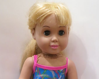 Light blue patterned bathing suit or leotard for 18 inch dolls