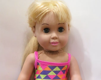 Geometric print bathing suit or leotard for 18 inch dolls