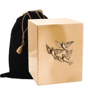 Gold Adult Urn Box with Applique - Adult Cremation Urn - Handcrafted Funeral Urn for Ashes