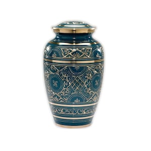 Caribbean Cremation Urn in Blue - Adult Brass & Metal Urn for Ashes