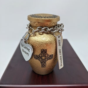 Personalized Religious Gold Miniature Keepsake Urn with Optional Engraved Charms