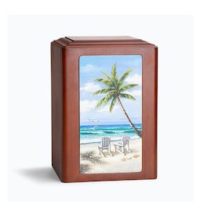 Day at the Beach Wooden Urn,  Adult Wood Urn for Human Ashes