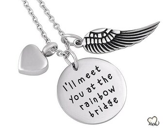 Pendentif de crémation Rainbow Bridge : collier commémoratif personnalisé en acier inoxydable