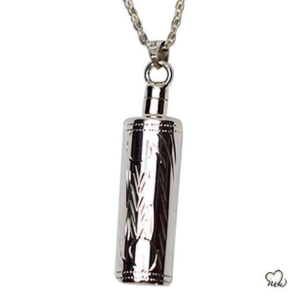 Silver Etched Cylinder Cremation Jewelry Pendant for Ashes