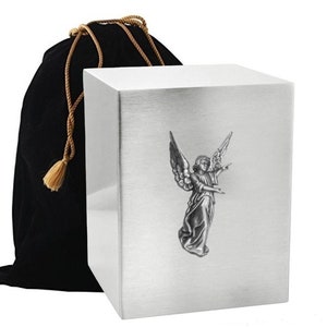 Silver Cremation Urn Box w/ Applique - Adult - Handcrafted - Metal