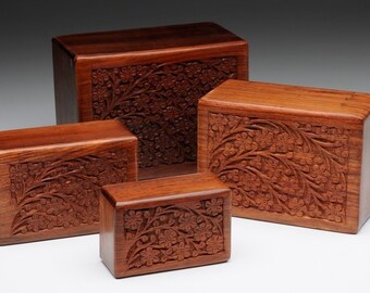 Authentic Premium Rosewood Hand Carved Decorative Wooden Urns With Border Carvings Memorial Wooden Urns For Loved Ones Nagina International Small