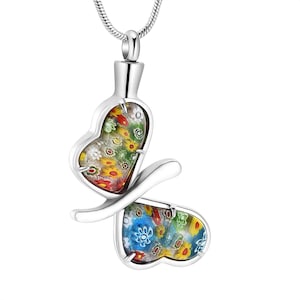 Colorful Butterfly Stainless Steel Personalized Cremation Pendant- Memorial Keepsake Necklace with Free 21&quot; Chain