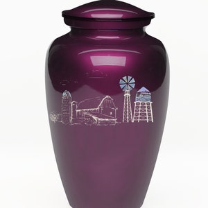 Elegant Burgundy Mother Of Pearl Farm Homestead Adult Urn for Ashes