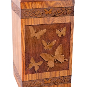 Solid Rosewood Butterfly Adult Cremation Urn for Ashes