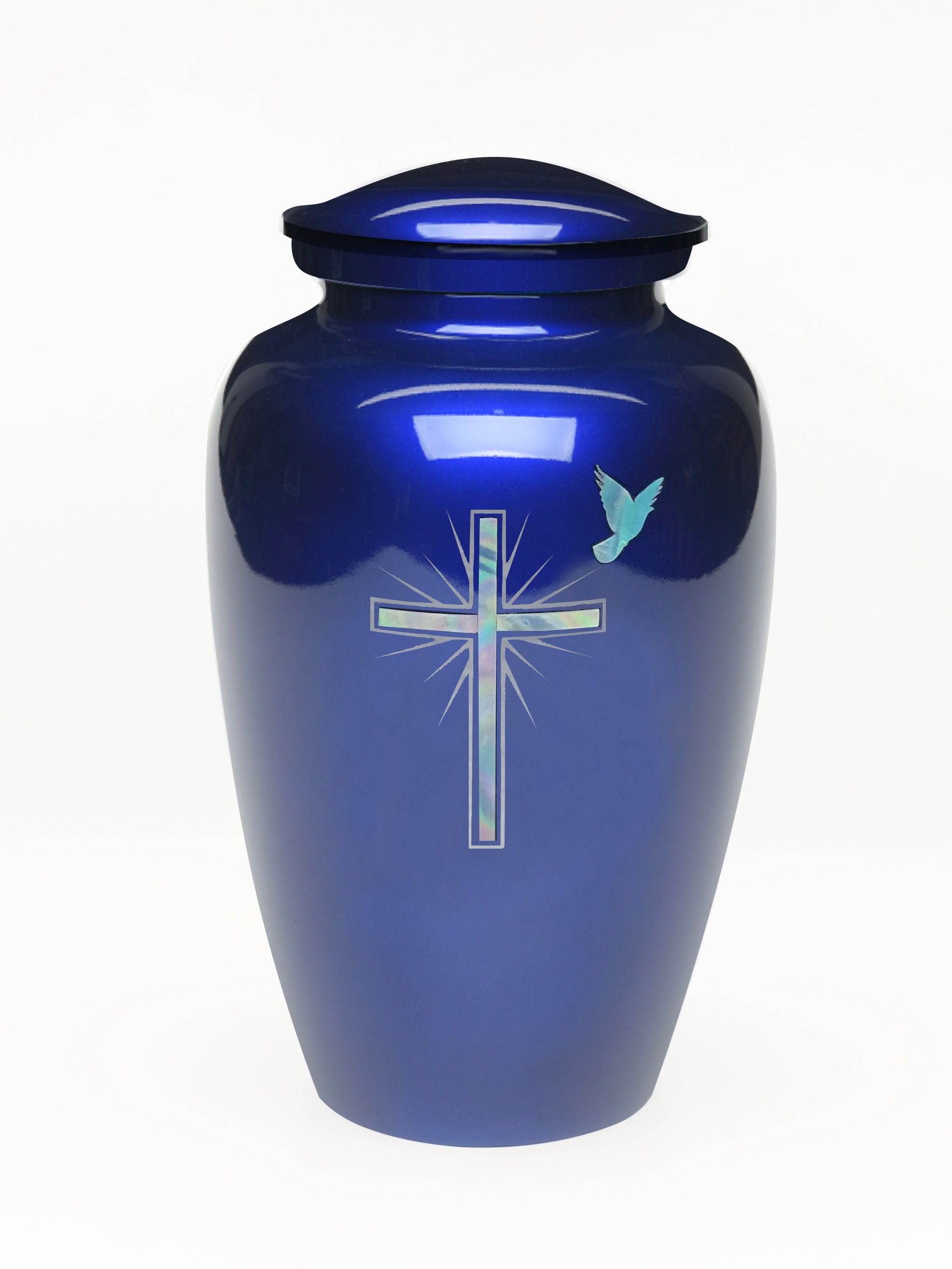Elegant Blue Mother of Pearl Cross Adult Urn for Ashes -  Hong Kong