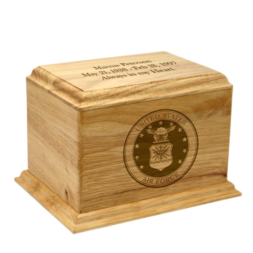 Air Force Rubber Wood Custom Wood Urn For Cremated Remains