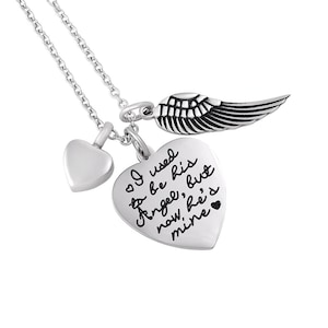 I Used to be His Angel and Now He&#39;s Mine Stainless Steel Personalized Cremation Pendant- Memorial Keepsake Necklace with Free 21&quot; Chain