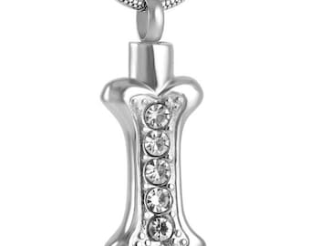 Diamond Bone Cremation Pendant: Stainless Steel Memorial Necklace
