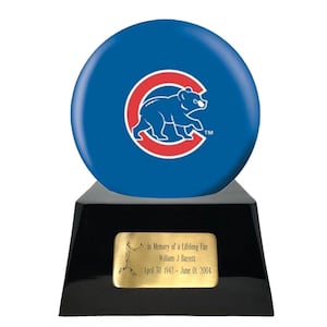 Baseball Cremation Urn with Optional Chicago Cubs Ball Decor and Custom Metal Plaque