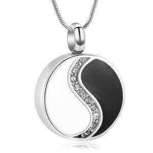 Diamond Yin & Yang Stainless Steel Personalized Cremation Pendant- Memorial Keepsake Necklace with Free 21&quot; Chain