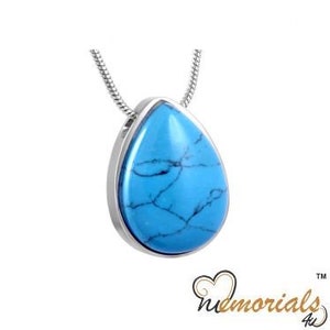 Faux Turquoise Stainless Steel Personalized Cremation Pendant- Memorial Keepsake Necklace with Free 21&quot; Chain- Honor Your Loved One Forever