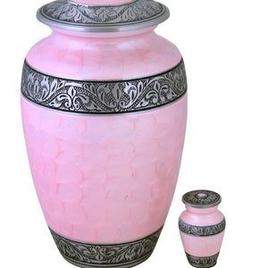 Pink Carnation Adult Cremation Urn & Keepsake Set for Ashes