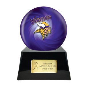 Football Cremation Urn with Optional Minnesota Vikings Ball Decor and Custom Metal Plaque