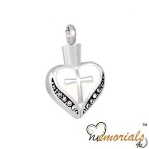 Heart with Cross and Diamonds Stainless Steel Personalized Cremation Pendant- Memorial Keepsake Necklace with Free 21&quot; Chain