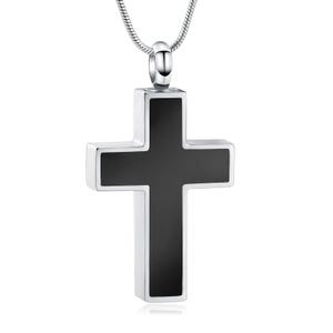 Black Cross Stainless Steel Personalized Cremation Pendant- Memorial Keepsake Necklace with Free 21&quot; Chain