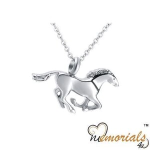 Galloping Horse Stainless Steel Personalized Cremation Pendant- Memorial Keepsake Necklace with Free 21&quot; Chain- Honor Your Loved One Forever