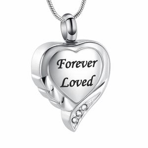 Forever Loved Diamond Heart Stainless Steel Personalized Cremation Pendant- Memorial Keepsake Necklace with Free 21&quot; Chain