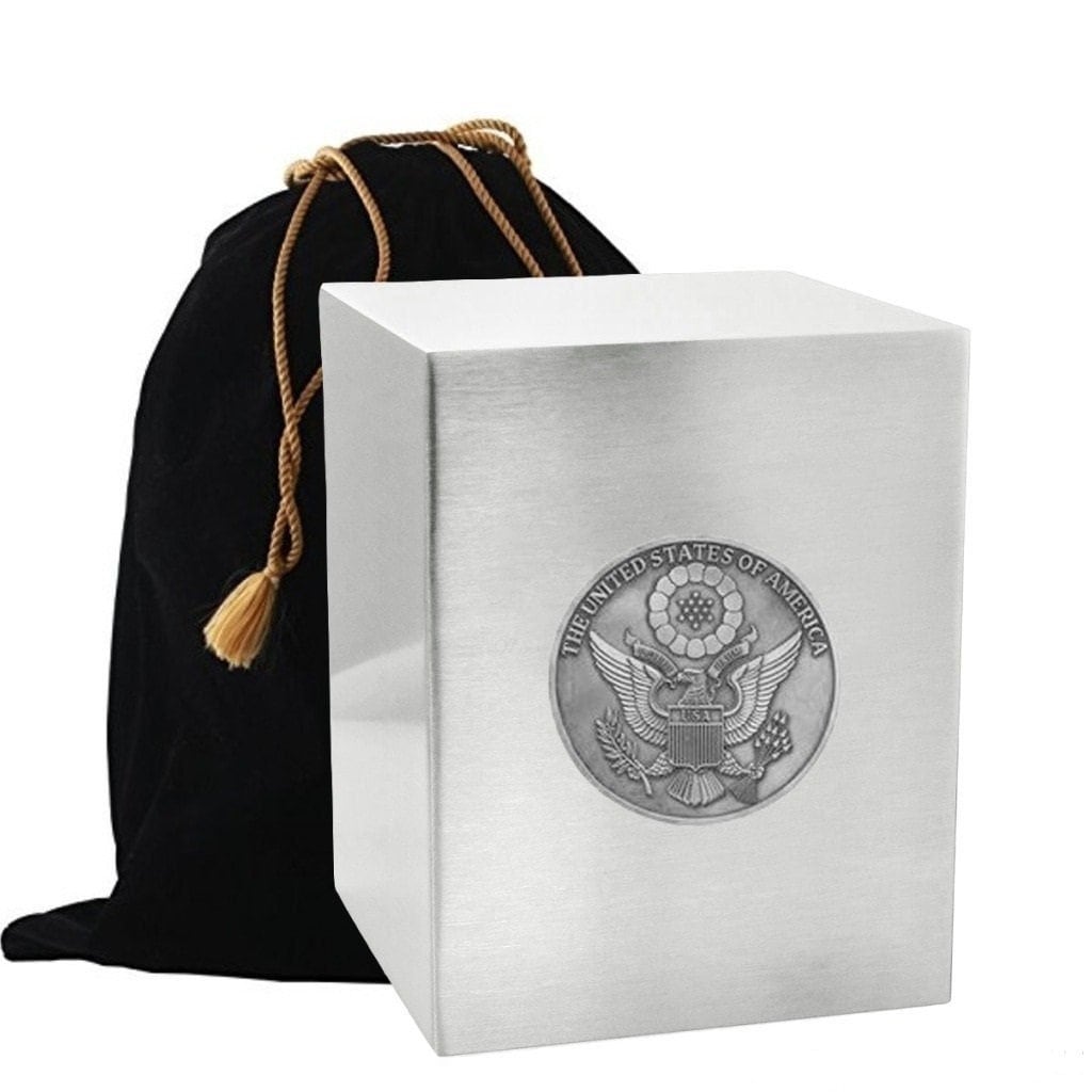 Silver Cremation Urn Box with Applique - Metal Cremation Urn for Adult - Handcrafted Funeral- Ashes urn - Metal Cremation Urn-