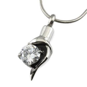 Diamond Accent Stainless Steel Personalized Cremation Pendant- Memorial Keepsake Necklace with Free 21&quot; Chain